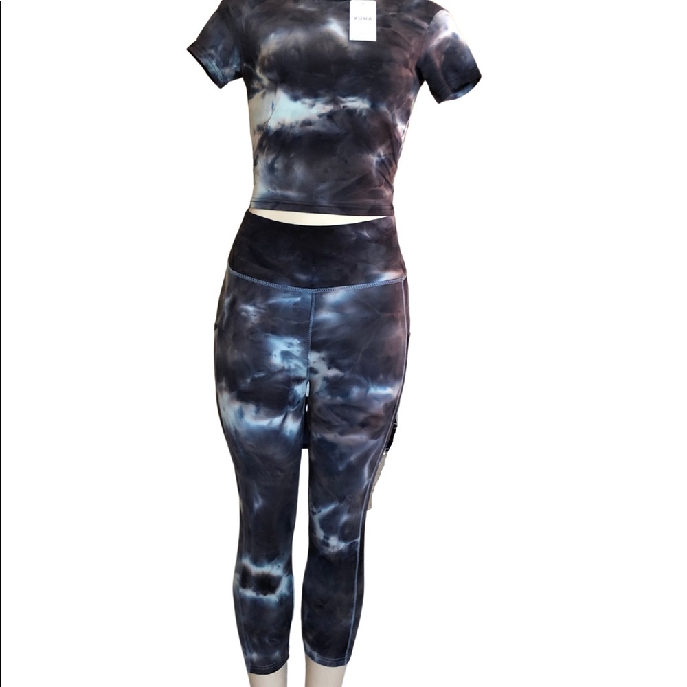 Dark Blue/White Tie Dye 2 Piece Leggings Set